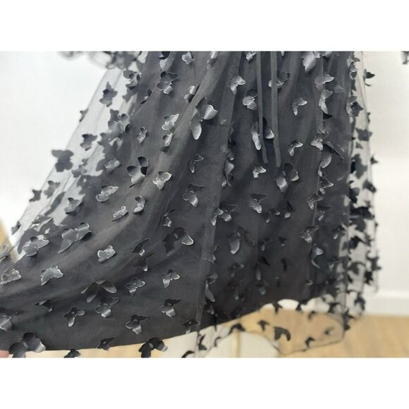 Thirty Thirty LA Black 3D Butterfly Puff Sleeve Babydoll Dress Women Large Sheer - Picture 7 of 14